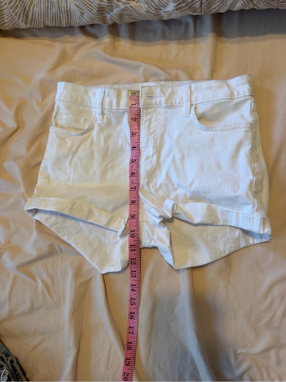 White Cuffed Denim Shorts